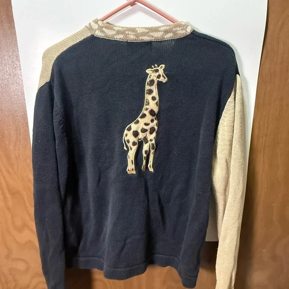 Christopher & Banks Vintage Safari Black  Sweater with Giraffe Embroidery Sz XL - Picture 3 of 3